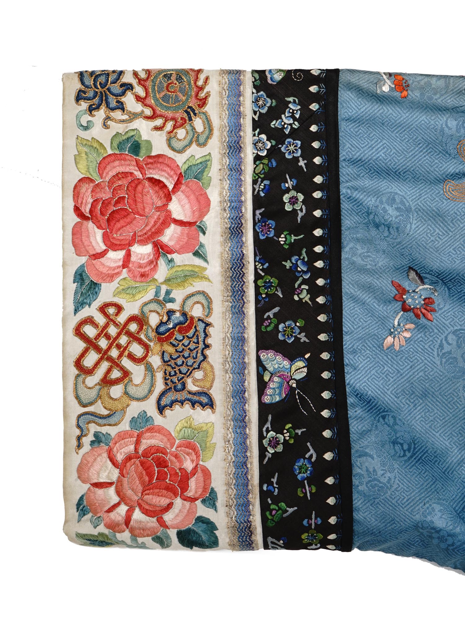 ANTIQUE CHINESE LONG BLUE SILK EMBROIDERED ROBE PIC-7